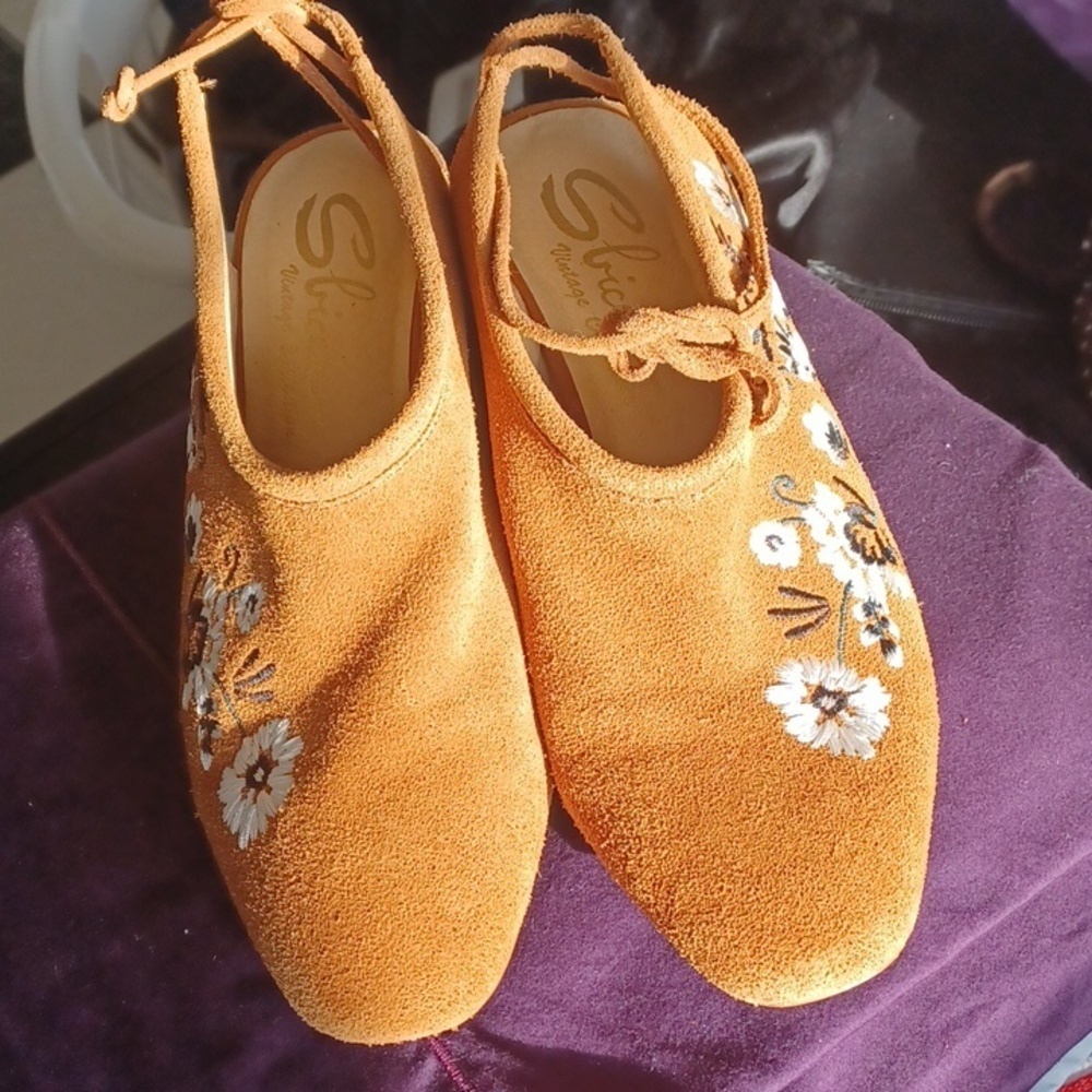 Sbicca vintage collection Sharpay heeled sandal mule tan embroidered floral Sz 7